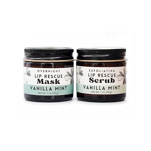 Lip Care Duo - Vanilla Mint - Lip Sugar Scrub and Overnight Mask Gift Set - natural handmade body care great stocking stuffer for women and girls teens and tweens small Gift