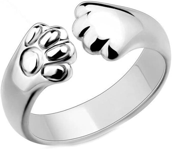 Pet Lovers Paw Print Ring - Silver Adjustable Open Ring Pet Memorial Ring for Pet Lovers Dog Cat Pet Claw Ring Paw Print Ring Animal Cat Jewelry Ring for Women Girls Gifts