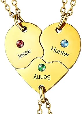 U7 BFF Necklace for 2/3/4/5/6 Women Girls Stainless Steel Personalized Family/Sibling/Friendship Jewelry Set Custom Best Friend Name Engrave Heart Puzzle Matching Pendant Necklaces