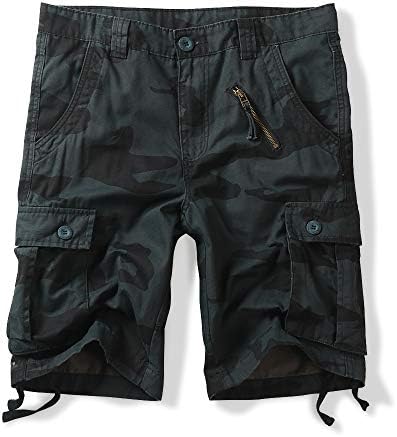 OCHENTA Men's Cotton Casual Cargo Shorts, Relaxed Fit Solid & Camo Summer Military Work Shorts for Hiking Tactical