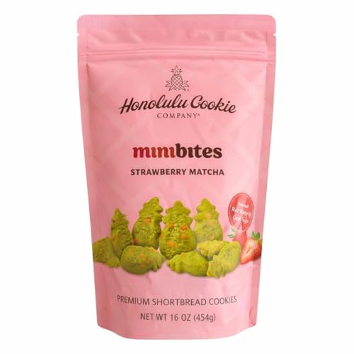Honolulu Cookie Minibites Strawberry Matcha, Premium Shortbread Cookies, 16 oz 454g Resealable Bag, Made with Real Butter & Cane Sugar