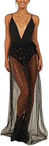 Womens Mesh Maxi Skirts High Waist Long Skirt See-Through Beach Long Tulle Skirt Cover-Up Sheer Maxi Sarong Swimwear