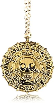 Round Gold Coin Skull Necklace Pendant Dress Accessory Movie Pirates of The Caribbean Medal Necklace Retro Jewelry