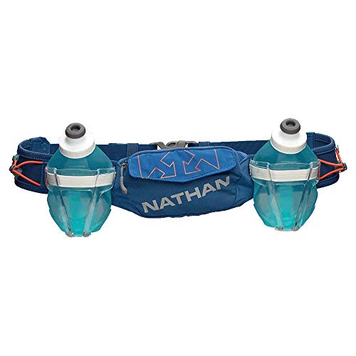 Nathan Hydration Running Belt Trail Mix Plus - Adjustable Running Belt TrailMix Includes 2 BottlesFlask with Storage Pockets. Fits Most iPhones and Smartphones Blue on Blue