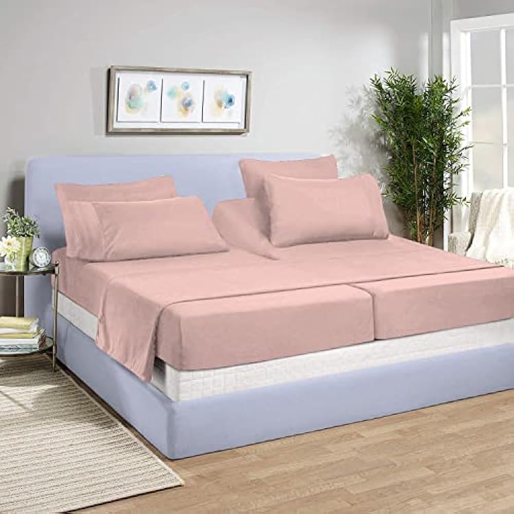 Niimo Split Sheet Set 5Pc Split Queen Sheets for Adjustable Beds 100% Egyptian Cotton 800 Thread Count, 12 Deep Pocket Adjustable Bed Sheets, Blush Solid