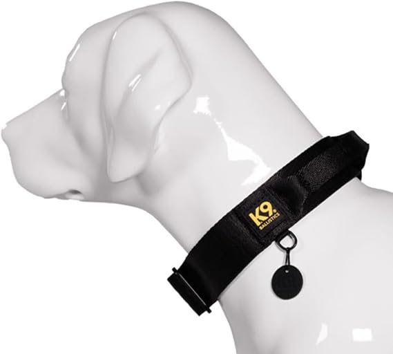 K9 Pro Dog Collar - Adjustable High-Strength Seat Belt Webbing with Heavy Duty Buckle - Fits Medium Dogs - Black with Handle