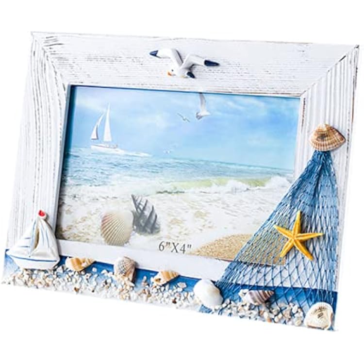 Desktop Wooden Photo Frame Picture Frames DIY 6x4 Inch, in Mediterranean For Nautical Beach Themed Home Coffee Shop Decoration