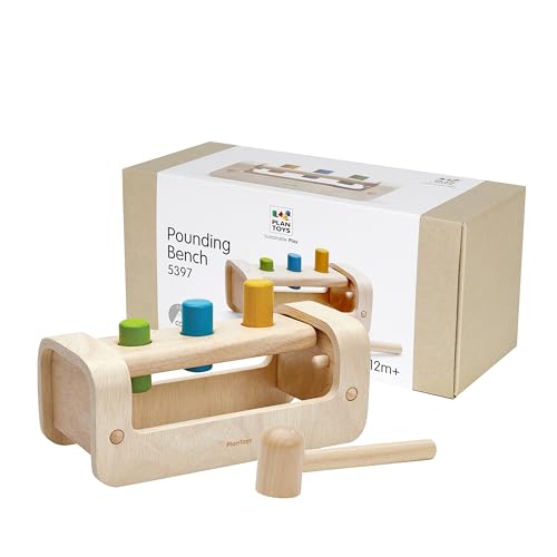 PlanToys Pounding Bench Wooden Hammer Toy for Kids Ages 3 | Montessori Fine Motor & Hand-Eye Coordination Activity for Focus & Strength | Eco-Friendly Educational Toy