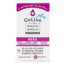 GoLive Probiotic for Women Sugar-Free Synbiotic Powder with Prebiotics, Cranberry, Biotin, B12 & D3-25 Billion CFUs, 10 Clinical Strains Supports Vaginal, Digestive, UT & Immune Health
