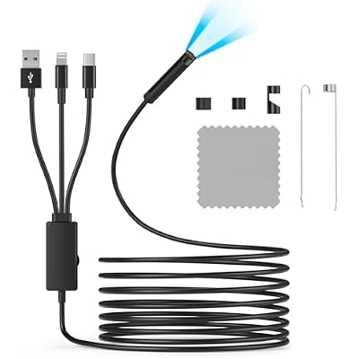 Endoscope Camera with Light,1920P HD Endoscope with 5.9ft Semi-Rigid,Endoscope Camera with 8 Adjustable LED Lights,7.9mm IP67 Waterproof