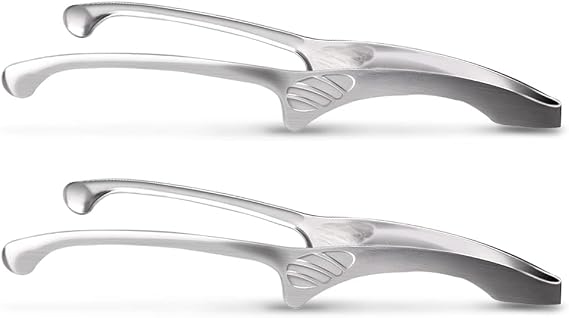 Kitchen Tongs for Cooking - 8 Inch 304 Stainless Steel Grill Tongs with Stand for Cooking Grilling Frying Serving, Food Grade Metal Salad Tongs, Set of 2