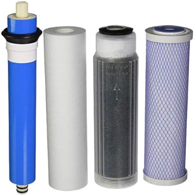 Reverse Osmosis Deionization RODI 10 Replacement Filter Kit Sediment Cartridge, Carbon Cartridge, Color Indicating DI Cartridge Filled with MBD-30 Nuclear Grade Resin and 75 GPD Membrane by CFS
