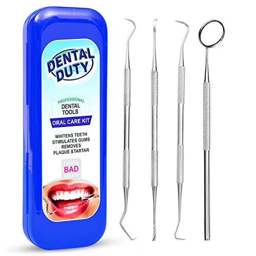 Dental Hygiene Kit - Calculus & Plaque Remover Dental Tool Set - Stainless Steel Tarter Scraper, Tooth Pick, and Mouth Mirror - Dentist Instrument Set for Teeth Cleaning Blue