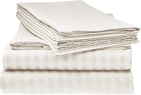 5 Piece Split Sheet Set-100% Cotton Split Cal-King Sheets Sets for Adjustable Beds, Ivory Stripe Split Sheets Set, Fits Upto 12'' Deep Pocket 800 TC(Split Cal-King Sheets)