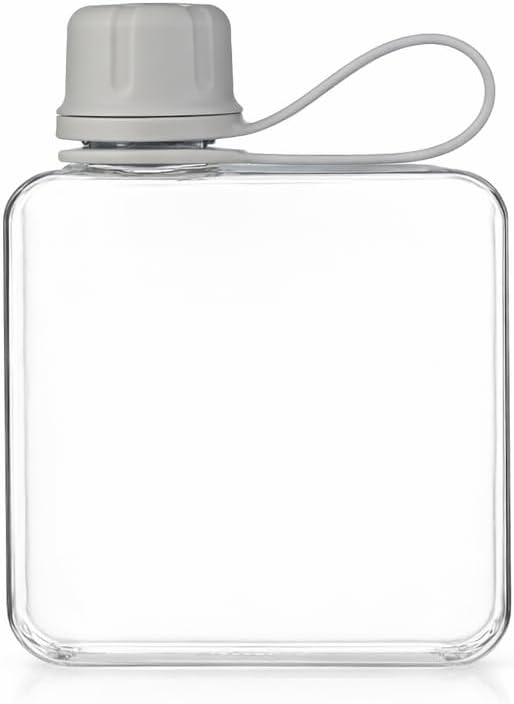 Flat Water Bottle Travel Flask Portable 10.5 oz BPA Free Tritan Square Small Water Bottles Leakproof Slim Water Bottle for Purse Travel Pocket Sports Fitness (Grey, 10.5 OZ)