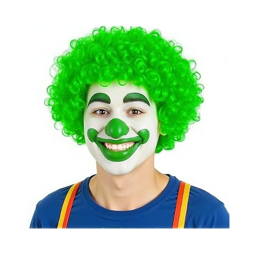 Pack of 2 Funny Clown Curly Afro Wigs, Rainbow Wigs Colorful Clown Wig,Crazy Afro Wig 70s 80s Disco Theme For Little Youth Adult Women Mens Party Halloween Costume Prank Green