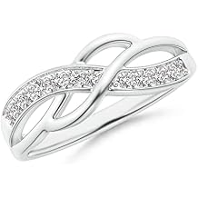 Angara Round Diamond Multi-Row Crossover Band in Sterling Silver/14K Solid Gold/Platinum | Natural Pave-Set Diamond Ring for Women | April Birthday, Anniversary Jewelry Gift