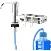 Dish Soap Dispenser for Kitchen Sink, Built in Soap Dispenser Pump with Sponge Holder,Long Mouth Outlet,Countertop Soap Dispenser Stainless Steel Pump with 39'' Extension Tube Kit