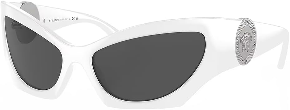 Versace VE 4450 314/87 White Plastic Cat-Eye Sunglasses Grey Lens