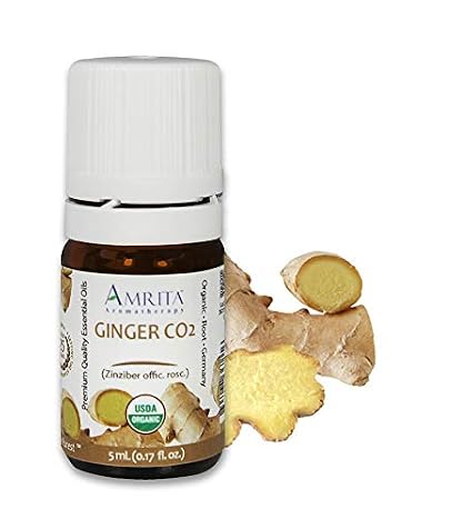 Amrita Aromatherapy Organic Ginger CO2 Essential Oil, 100% Pure Undiluted Zinziber offic. rosc. root, Therapeutic Grade, Premium Quality Aromatherapy oil, Tested & Verified, 5ML