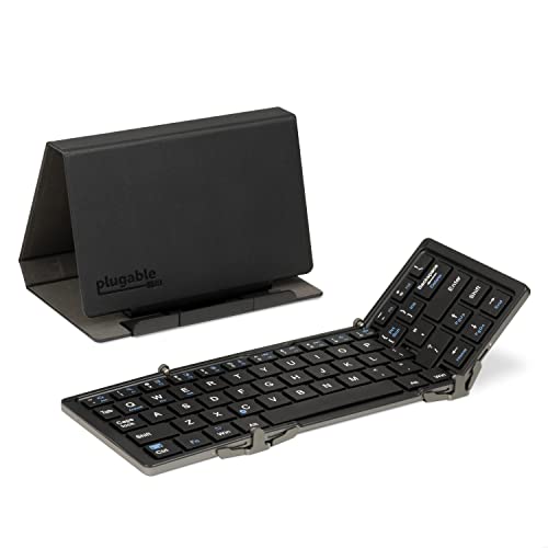 Plugable Foldable Bluetooth Keyboard for iPad, iPhone, Android, Windows, Wireless Driverless Portable Keyboard with Included Stand for 10-Inch Devices, Replaced by BT-KEY3XL