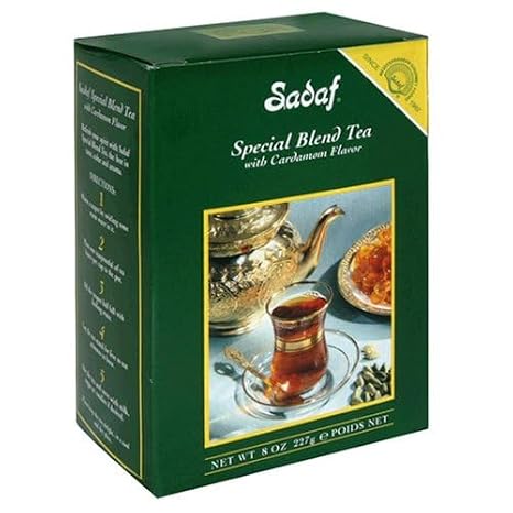 Sadaf Special Blend Tea with Cardamom - Loose Leaf Cardamom Tea - Ceylon Black Tea - Quicktea Product harvested in Sri Lanka - 8 Oz Box