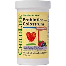 ChildLife Essentials ChildBiotics with Colostrum - Probiotics for Kids & for Digestive Health, Chewable Children's Probiotic, Colostrum for Kids, Gluten Free - Natural Berry Flavor, 92 Tablets