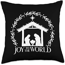 Joy To The World Manger Nativity Scene Jesus Mary And Joseph Throw Pillow