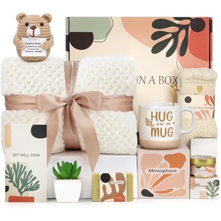 Get Well Soon Gift Baskets for Women - Self Care Package for Women After Surgery - Cancer Chemo Recovery Comfort Gifts Set Wellness Kit - Hug in a Box Thinking of You Gifts for Mom, Sister, Grandma