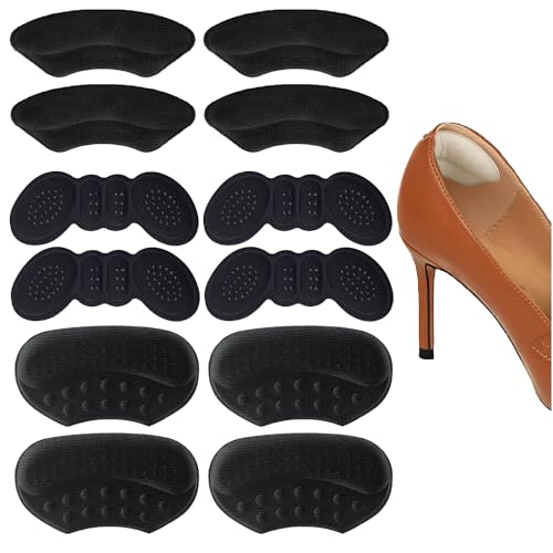 Heel Pads for Loose Shoes, Heel Grips - Cushion Inserts to Stop Slip, Prevent Blisters Black, 6 Pairs