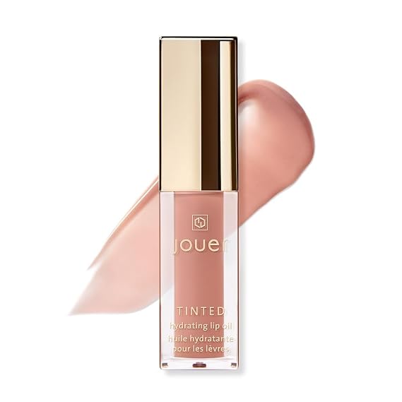 Jouer Essential Tinted Hydrating Lip Oil Gloss Moisturizing Dry Lip Treatment Serum - Fragrance Free Tinted Lip Oil - Jojoba Seed Oil and Apricot Oil Formula