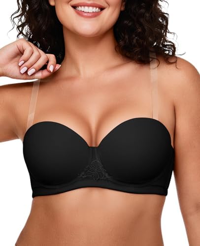 Strapless Bras for Women Large Bust Convertible Plus Size Bra with Clear Straps Underwire Support