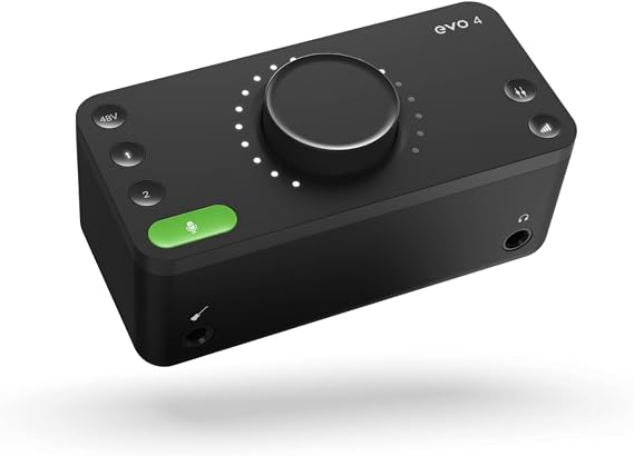 Audient EVO 4 USB Audio Interface sound card for music production (2 in / 2 out USB audio-interface, 48 Volt phantom power, 2 microphone preamps, etc.), Black