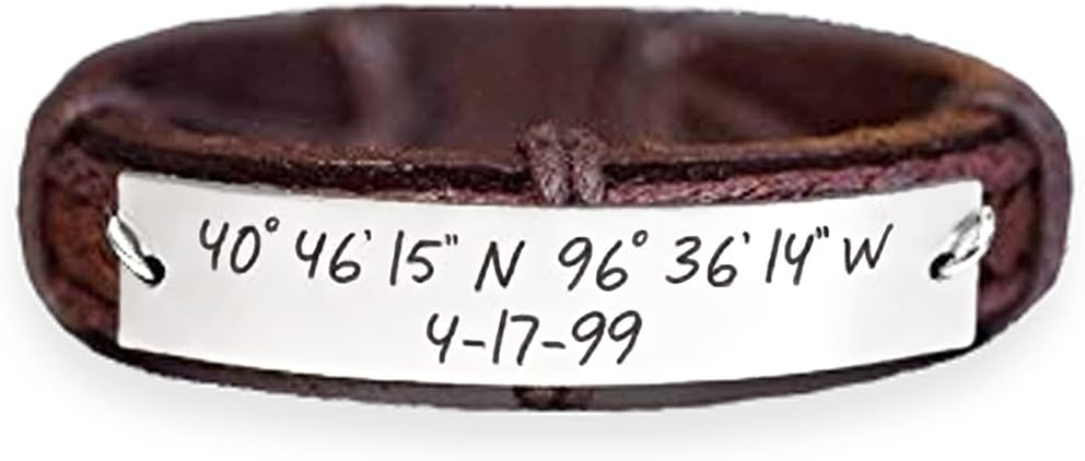 Coordinate Bracelet Men, Wedding Date, Latitude Longitude, Personalized Mens Leather, Anniversary Gift