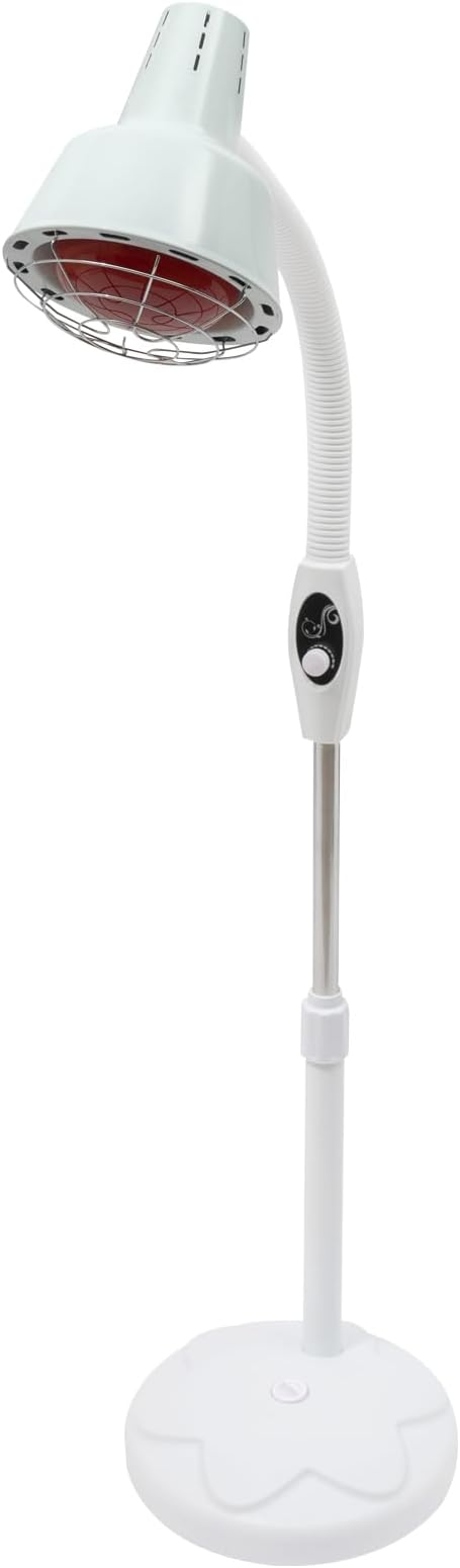 Infra Red Lamp, with 275W High Power Light Source, Single Head Type Far Infrared Therapy Lamp, Brightness Adjustable, 360°Rotating Infrared Light Device, Floor Standing, White, for Home, Office Use
