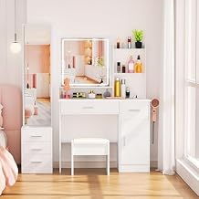 INTERGREAT Makeup Vanity Desk with Lights -Length Mirror, White Vanity Table Set with 3 Lighting Modes, Dressing Table with Drawers, Large Vanity Desk for Women and Girls' Bedroom