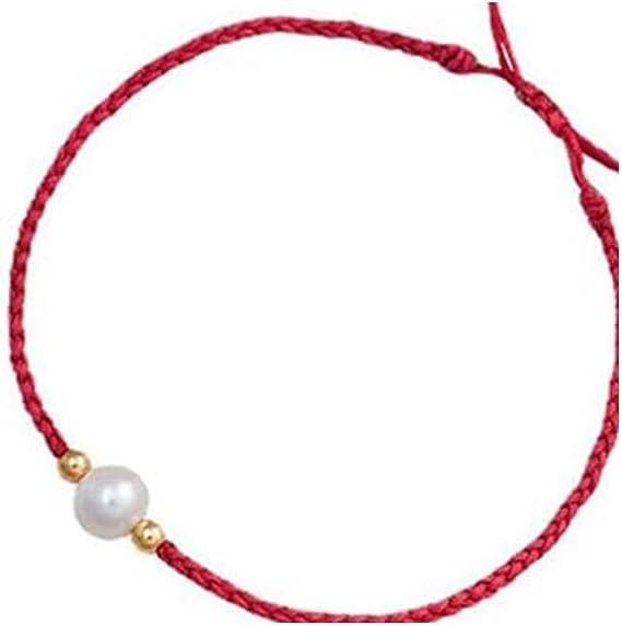 Mnyixsi Fashion Simple Red Lucky Braided Strand Bracelet for Women Gold Handmade Dainty Beads Pearl Adjustable Link Rope Bracelets Good Prospects Blessing Sign for Women Jewelry Gift Red