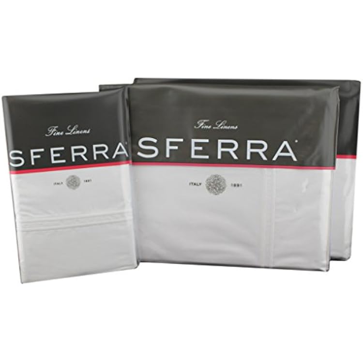 Sferra Grande Hotel Sheets - Sheet Set - Twin, WhiteWhite, Italian Woven Cotton Percale Fabric Hotel Style Bedding, Double Row Satin Stitch Embroidery On Sheets & Pillowcases