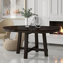 LUMISOL 42"-58" Extendable Round Dining Table for 4-8, Farmhouse Kitchen Table with Removable Leaf, Solid Wood Oval Dinner Tables for Kitchen, Dining Room, Living Room, Espresso
