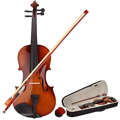 44 Full-size Acoustic Violin Case Sets,Violin Kit Bow Rosin for Violin Enthusiasts Learner, Medium Size, All Accessories Included Natural