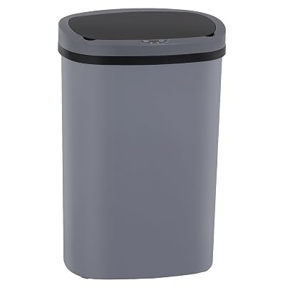 13 Gallon Trash Can, Plastic Kitchen Trash Can Automatic Garbage Can with Lid High-Capacity Touch Free Motion Sensor for Kitchen, Bedroom, Bathroom, Office, Gray