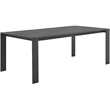 Modway Tahoe Outdoor Patio Powder-Coated Aluminum Rectangular Dining Table in Gray - Large 83 Inch Patio Table with Umbrella Hole and Cover - 8 Person Dining Table - Slatted Patio Furniture Table