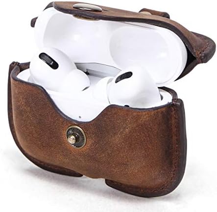 Hiram Airpods Pro Leather Case, Crazy Horse Cowhide Leather Portable Travel Case for Airpods Pro,Headphone Cases for AirPods Pro Charging CaseCoffee