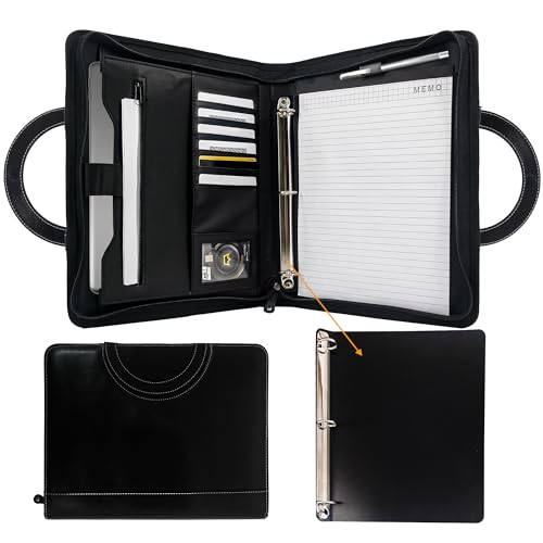 GraduatePro Zippered Portfolio Binder with Handles,Professional Faux Leather Padfolio with 3 Ring Binder Removable, Storage Pouch for Tablet, Travel Documents for Men and Women.