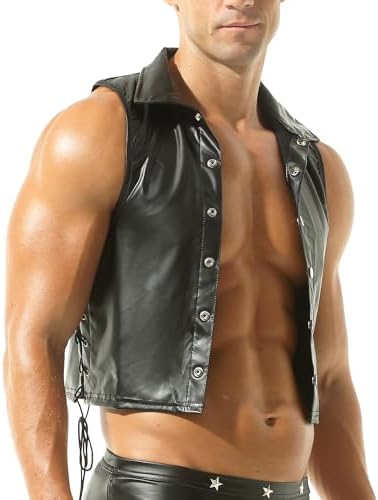 DTODWW Mens Wet Look Undershirt Faux Leather Zipper Shirts Shiny Short Sleeve T-Shirts Slim Fit Muscle Tops Casual Clubwear