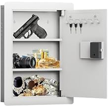 Wall Safe with Movable Shelves Electronic Combination Lock Wall Safes Between the Studs Fireproof Concealed Flat Design, Suitable for Storing Cash Jewelry Passports and Other Valuables(White)