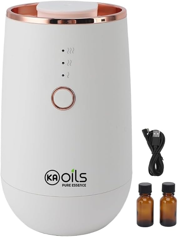 KAOils Aromaterapi Uçucu Yağ Difüzörü – Kablosuz & Susuz | Otomatik, Taşınabilir, Şarjlı | 9 Renkli LED Işık | Araba ve Ofis İçin İdeal | Beyaz