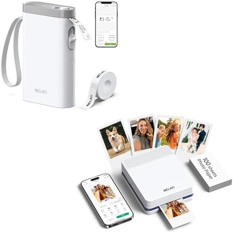 Nelko P21 Label Maker, PP03 Portable Photo Printer with 100 Sheets of Sticky-Back Photo Paper, White