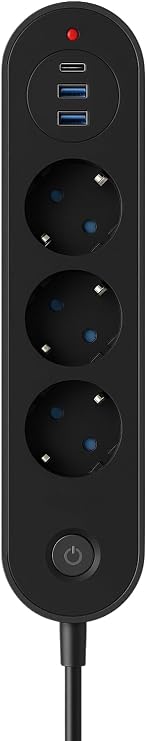 3’lü Priz | 2 USB-A + 1 USB-C | Termal Akım Korumalı, 2500W Güç, Aç/Kapa Anahtarlı, Isıya Dayanıklı