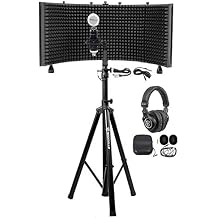 Rockville RCM03 Bundle: Recording Studio Condenser Microphone, ROCKSHIELD 3 Mic Isolation Shield with 2 in Acoustic Foam, PRO-M50 Headphones, RVES05 Tripod Stand, 4-Items